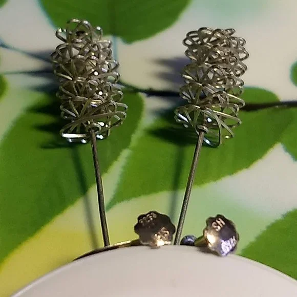 vintage 60s silver spiral slinky drop earrings stamped - Picture 6 of 8